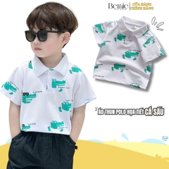 Áo thun polo cotton họa tiết cá sấu bé trai họa tiết in tràn cá sấu xanh 9 tới 25kg BERNIE AT1124B79