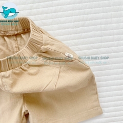 Quần sooc đùi linen kaki mềm bé trai bé gái unisex màu trắng nâu be BERNIE phong cách hàn quốc 7kg đến 30kg