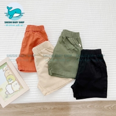 Quần sooc đùi linen kaki mềm bé trai bé gái unisex màu trắng nâu be BERNIE phong cách hàn quốc 7kg đến 30kg