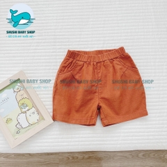 Quần sooc đùi linen kaki mềm bé trai bé gái unisex màu trắng nâu be BERNIE phong cách hàn quốc 7kg đến 30kg