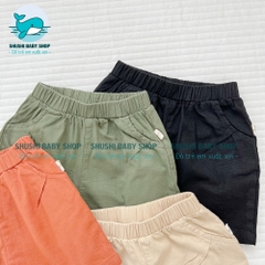 Quần sooc đùi linen kaki mềm bé trai bé gái unisex màu trắng nâu be BERNIE phong cách hàn quốc 7kg đến 30kg