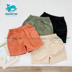 Quần sooc đùi linen kaki mềm bé trai bé gái unisex màu trắng nâu be BERNIE phong cách hàn quốc 7kg đến 30kg