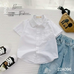 Áo sơ mi trắng bé trai ngắn tay BERNIE bé 9 đến 24kg đi học, đi chơi, đi tiệc Cotton
