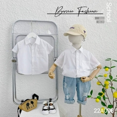Áo sơ mi trắng bé trai ngắn tay BERNIE bé 9 đến 24kg đi học, đi chơi, đi tiệc Cotton