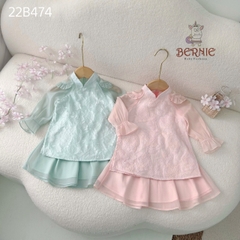 Áo dài tết, áo dài cách tân bé gái chất voan xốp hoa nổi BERNIE cho bé từ 9 đến 24kg
