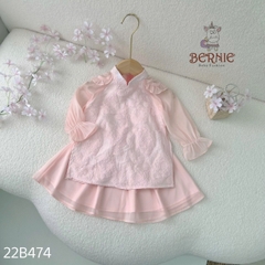 Áo dài tết, áo dài cách tân bé gái chất voan xốp hoa nổi BERNIE cho bé từ 9 đến 24kg