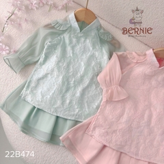 Áo dài tết, áo dài cách tân bé gái chất voan xốp hoa nổi BERNIE cho bé từ 9 đến 24kg