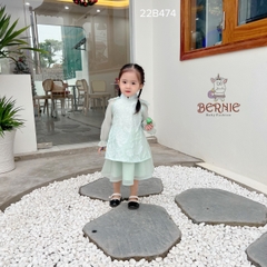 Áo dài tết, áo dài cách tân bé gái chất voan xốp hoa nổi BERNIE cho bé từ 9 đến 24kg