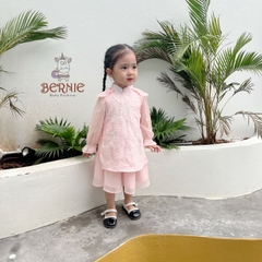 Áo dài tết, áo dài cách tân bé gái chất voan xốp hoa nổi BERNIE cho bé từ 9 đến 24kg