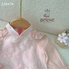 Áo dài tết, áo dài cách tân bé gái chất voan xốp hoa nổi BERNIE cho bé từ 9 đến 24kg