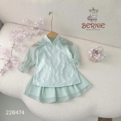 Áo dài tết, áo dài cách tân bé gái chất voan xốp hoa nổi BERNIE cho bé từ 9 đến 24kg