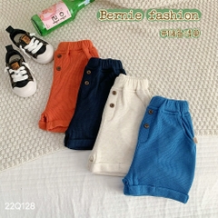 Quần sooc quần short đùi unisex bé trai bé gái chất tổ ong mềm mại BERNIE màu be cam xanh bé 8 đến 23 kg Thun Len