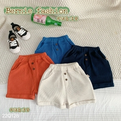 Quần sooc quần short đùi unisex bé trai bé gái chất tổ ong mềm mại BERNIE màu be cam xanh bé 8 đến 23 kg Thun Len