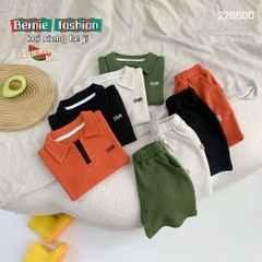Set bộ bé trai màu trơn basic hàn quốc chất tổ ong màu be cam rêu xanh bé 8-24kg
