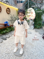 Set bộ bé trai màu trơn basic hàn quốc chất tổ ong màu be cam rêu xanh bé 8-24kg