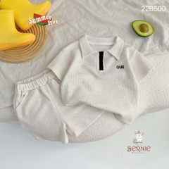 Set bộ bé trai màu trơn basic hàn quốc chất tổ ong màu be cam rêu xanh bé 8-24kg