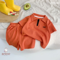 Set bộ bé trai màu trơn basic hàn quốc chất tổ ong màu be cam rêu xanh bé 8-24kg