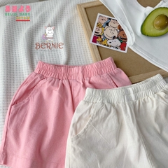 Quần sooc đùi linen kaki mềm bé trai bé gái unisex màu trắng nâu be BERNIE phong cách hàn quốc 7kg đến 30kg