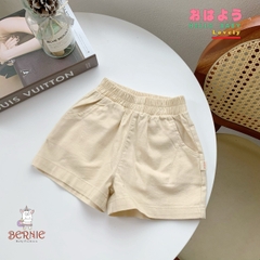 Quần sooc đùi linen kaki mềm bé trai bé gái unisex màu trắng nâu be BERNIE phong cách hàn quốc 7kg đến 30kg