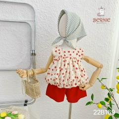 Set bộ thun ngắn tay đi chơi bé gái BERNIE hoa nhí áo phồng màu vàng hồng be đỏ bé đi chơi đi biển bé 9 đến 24kg
