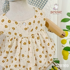 Set bộ thun ngắn tay đi chơi bé gái BERNIE hoa nhí áo phồng màu vàng hồng be đỏ bé đi chơi đi biển bé 9 đến 24kg