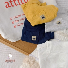 Áo tanktop cotton xược túi ngực thêu gấu dáng hàn quốc cho bé trai bé gái từ 9đến 24kg BERNIE 23A026