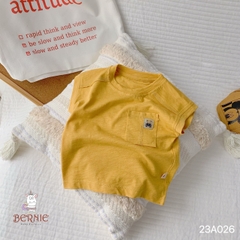Áo tanktop cotton xược túi ngực thêu gấu dáng hàn quốc cho bé trai bé gái từ 9đến 24kg BERNIE 23A026