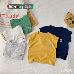 Áo tanktop cotton xược túi ngực thêu gấu dáng hàn quốc cho bé trai bé gái từ 9đến 24kg BERNIE 23A026