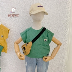 Áo tanktop cotton xược túi ngực thêu gấu dáng hàn quốc cho bé trai bé gái từ 9đến 24kg BERNIE 23A026