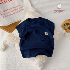 Áo tanktop cotton xược túi ngực thêu gấu dáng hàn quốc cho bé trai bé gái từ 9đến 24kg BERNIE 23A026