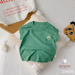 Áo tanktop cotton xược túi ngực thêu gấu dáng hàn quốc cho bé trai bé gái từ 9đến 24kg BERNIE 23A026