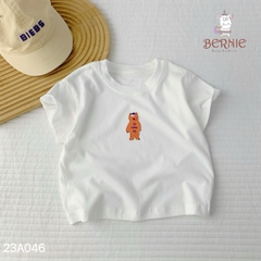 Set đồ thun đi chơi bé trai bé gái áo trắng thun cotton in gấu kèm quần kaki ngắn đen 1 đến 7 tuổi BERNIE