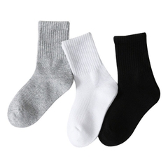 Tất vớ trơn cổ cao học sinh cho trẻ em unisex bé trai bé gái màu đen trắng xám BERNIE