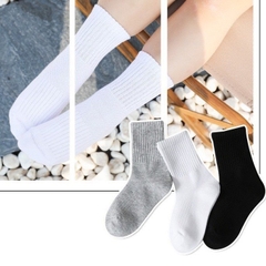 Tất vớ trơn cổ cao học sinh cho trẻ em unisex bé trai bé gái màu đen trắng xám BERNIE