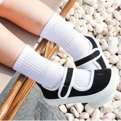Tất vớ trơn cổ cao học sinh cho trẻ em unisex bé trai bé gái màu đen trắng xám BERNIE