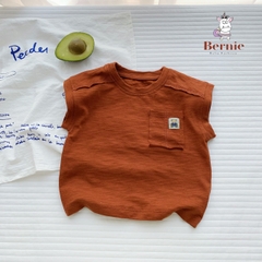 Áo tanktop cotton xược túi ngực thêu gấu dáng hàn quốc cho bé trai bé gái từ 9đến 24kg BERNIE 23A026