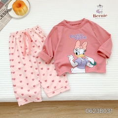 Set bộ đồ dài bé gái bộ pijama sơ mi hoạt hình Disney mặc ngủ đi học 1 đến 7 tuổi BERNIE Thun Cotton