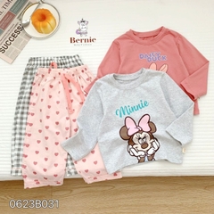 Set bộ đồ dài bé gái bộ pijama sơ mi hoạt hình Disney mặc ngủ đi học 1 đến 7 tuổi BERNIE Thun Cotton