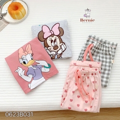 Set bộ đồ dài bé gái bộ pijama sơ mi hoạt hình Disney mặc ngủ đi học 1 đến 7 tuổi BERNIE Thun Cotton