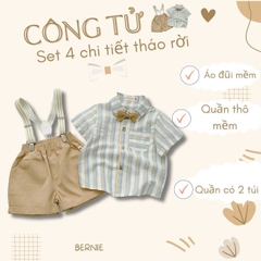 Set bộ quần áo set sơ mi ngắn tay công tử bé trai đính nơ rời mặc sinh nhật đi chơi đi tiệc 1 đến 7 tuổi BERNIE