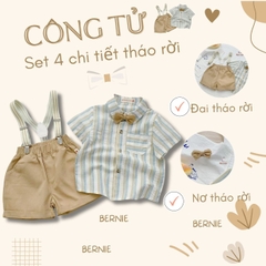 Set bộ quần áo set sơ mi ngắn tay công tử bé trai đính nơ rời mặc sinh nhật đi chơi đi tiệc 1 đến 7 tuổi BERNIE