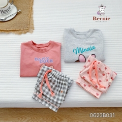 Set bộ đồ dài bé gái bộ pijama sơ mi hoạt hình Disney mặc ngủ đi học 1 đến 7 tuổi BERNIE Thun Cotton