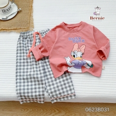 Set bộ đồ dài bé gái bộ pijama sơ mi hoạt hình Disney mặc ngủ đi học 1 đến 7 tuổi BERNIE Thun Cotton