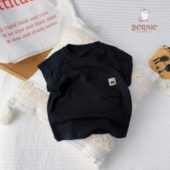 Áo tanktop cotton xược túi ngực thêu gấu dáng hàn quốc cho bé trai bé gái từ 9đến 24kg BERNIE 23A026