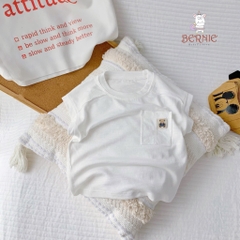 Áo tanktop cotton xược túi ngực thêu gấu dáng hàn quốc cho bé trai bé gái từ 9đến 24kg BERNIE 23A026