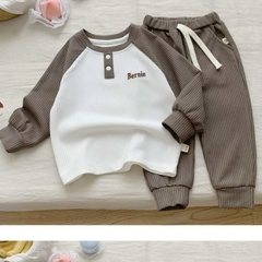 Đồ bộ dài tay unisex cho bé trai bé gái màu trơn basic hàn quốc đính cúc 1 đến 7 tuổi BERNIE