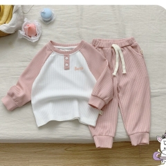 Đồ bộ dài tay unisex cho bé trai bé gái màu trơn basic hàn quốc đính cúc 1 đến 7 tuổi BERNIE