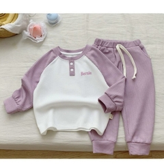 Đồ bộ dài tay unisex cho bé trai bé gái màu trơn basic hàn quốc đính cúc 1 đến 7 tuổi BERNIE