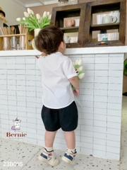 Set đồ bộ đi chơi bé trai BERNIE áo sơ mi trắng ngắn tay và cà vạt phối kẻ cho bé từ 9 đến 24kg.