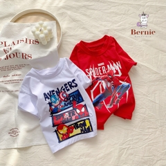 Áo thun ngắn tay BERNIE cotton 4 chiều siêu nhân phối màu trắng đỏ cho bé trai bé gái 8 đến 25kg